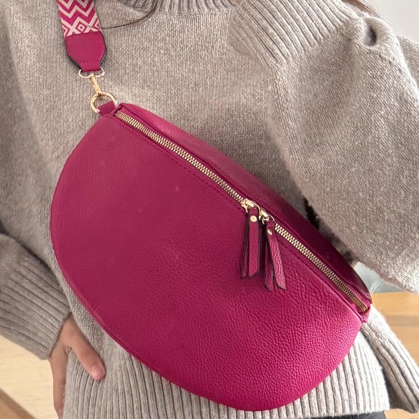 Damen Crossbody Tasche Groß Pink – Umhängetasche Fuchsia 30x20 cm