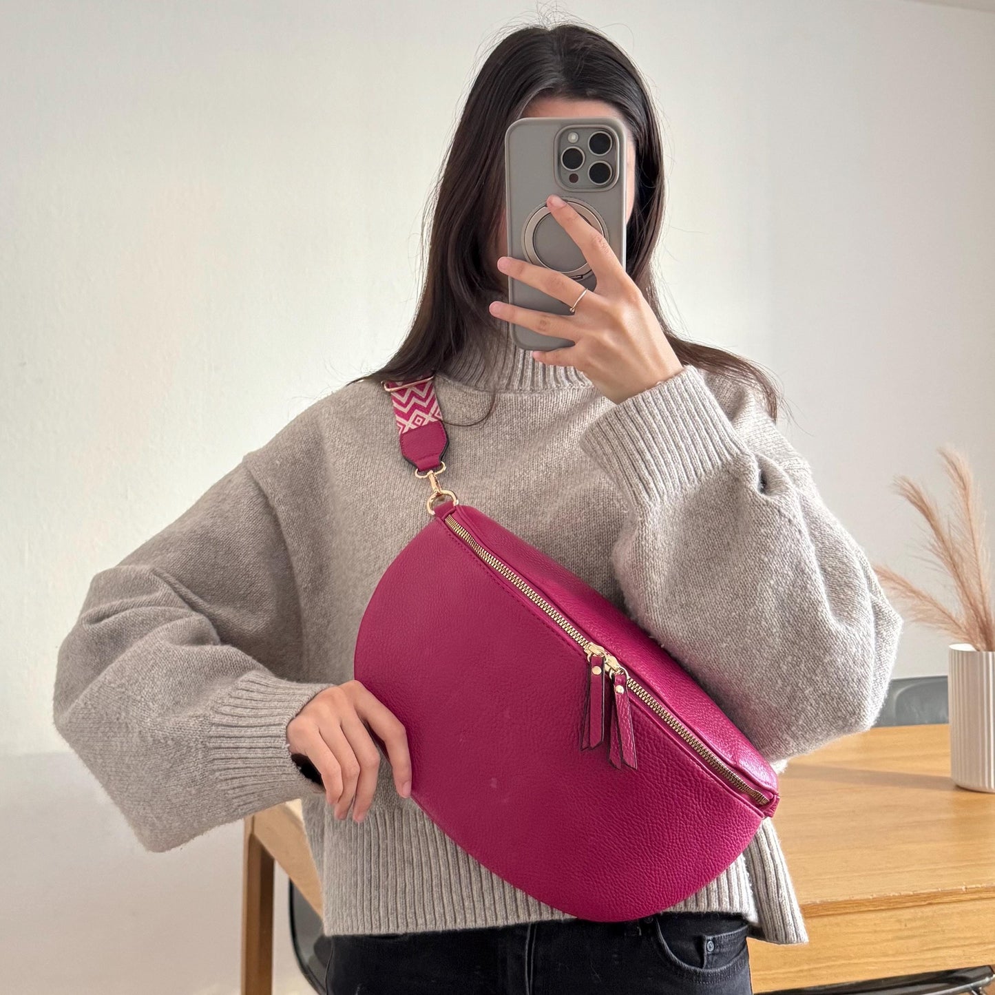 Damen Crossbody Tasche Groß Pink – Umhängetasche Fuchsia 30x20 cm