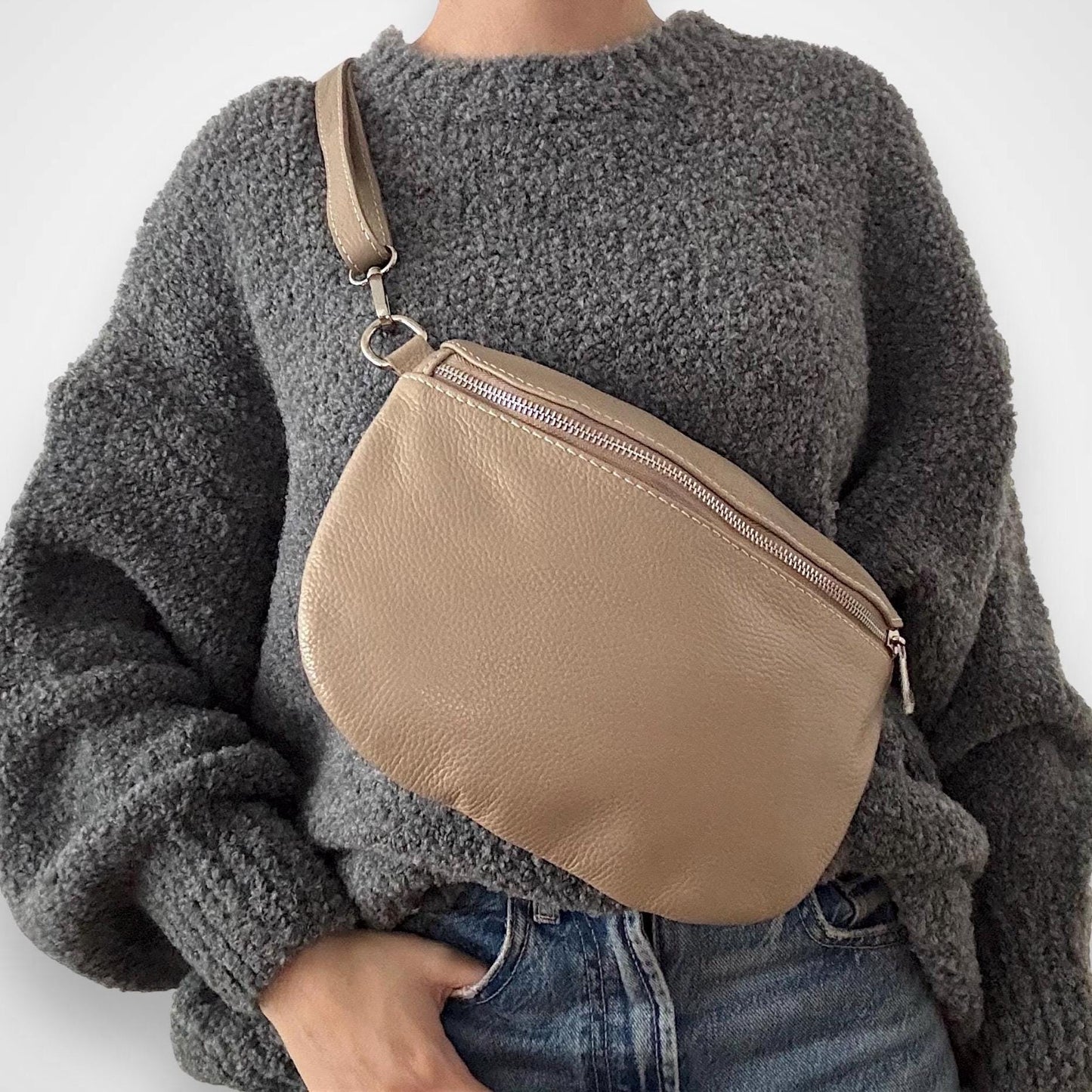Damen Leder Crossbody Tasche L – Bauchtasche & Umhängetasche Echtleder