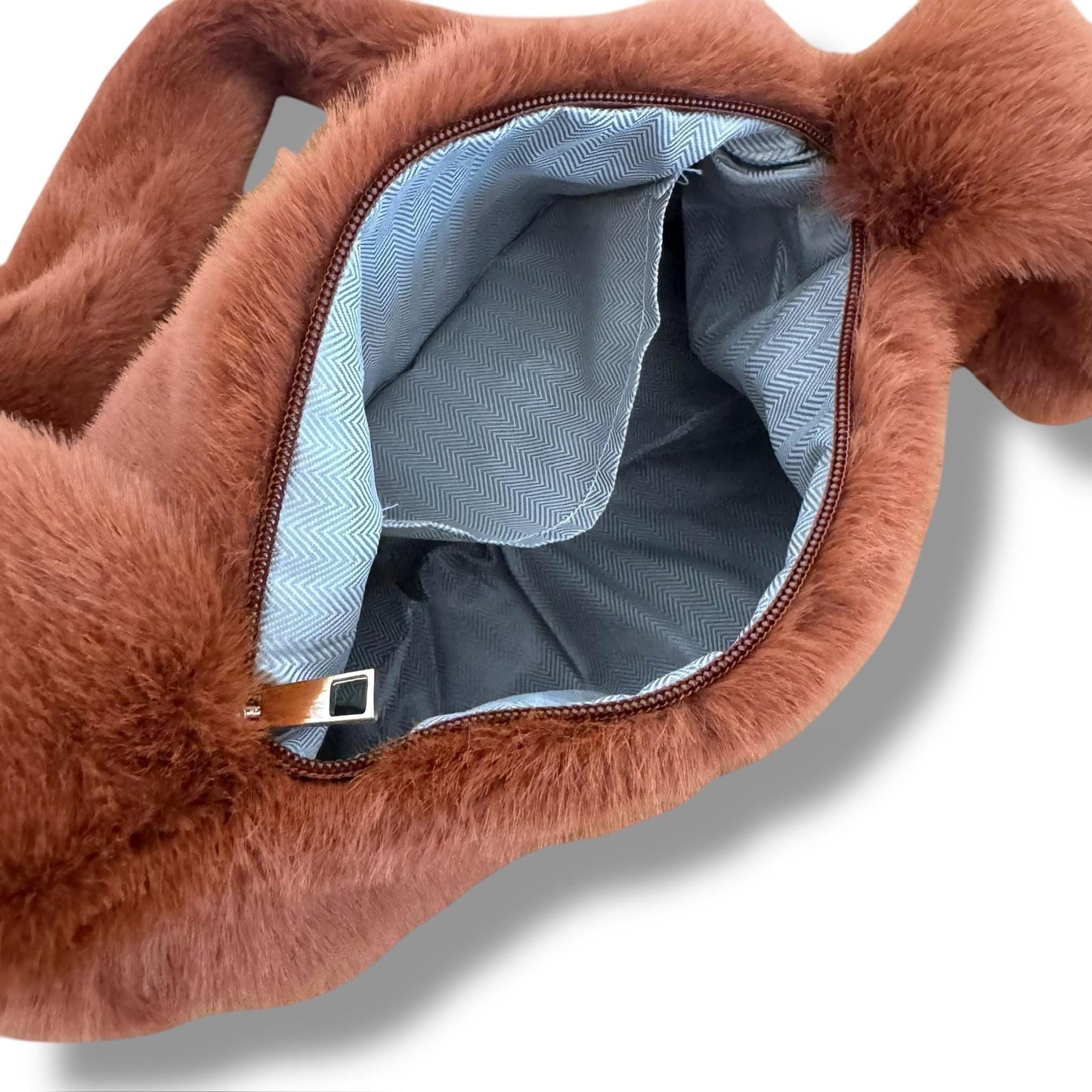 Teddy Tasche Damen Crossbody Braun – Flauschige Plüsch Umhängetasche Vega