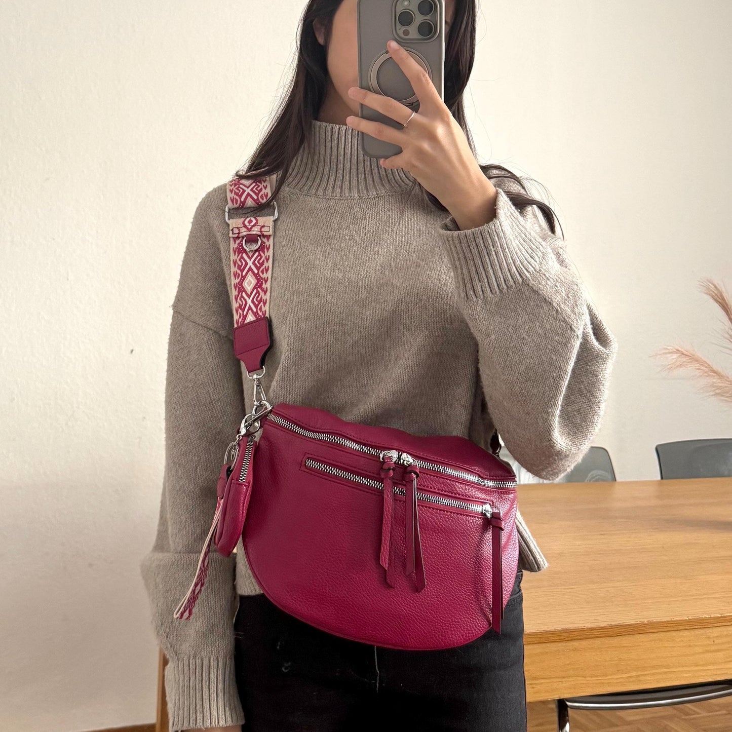Damen Crossbody Set Pink – Bauchtasche mit Wechselgurt & Geldbörse VEGAN