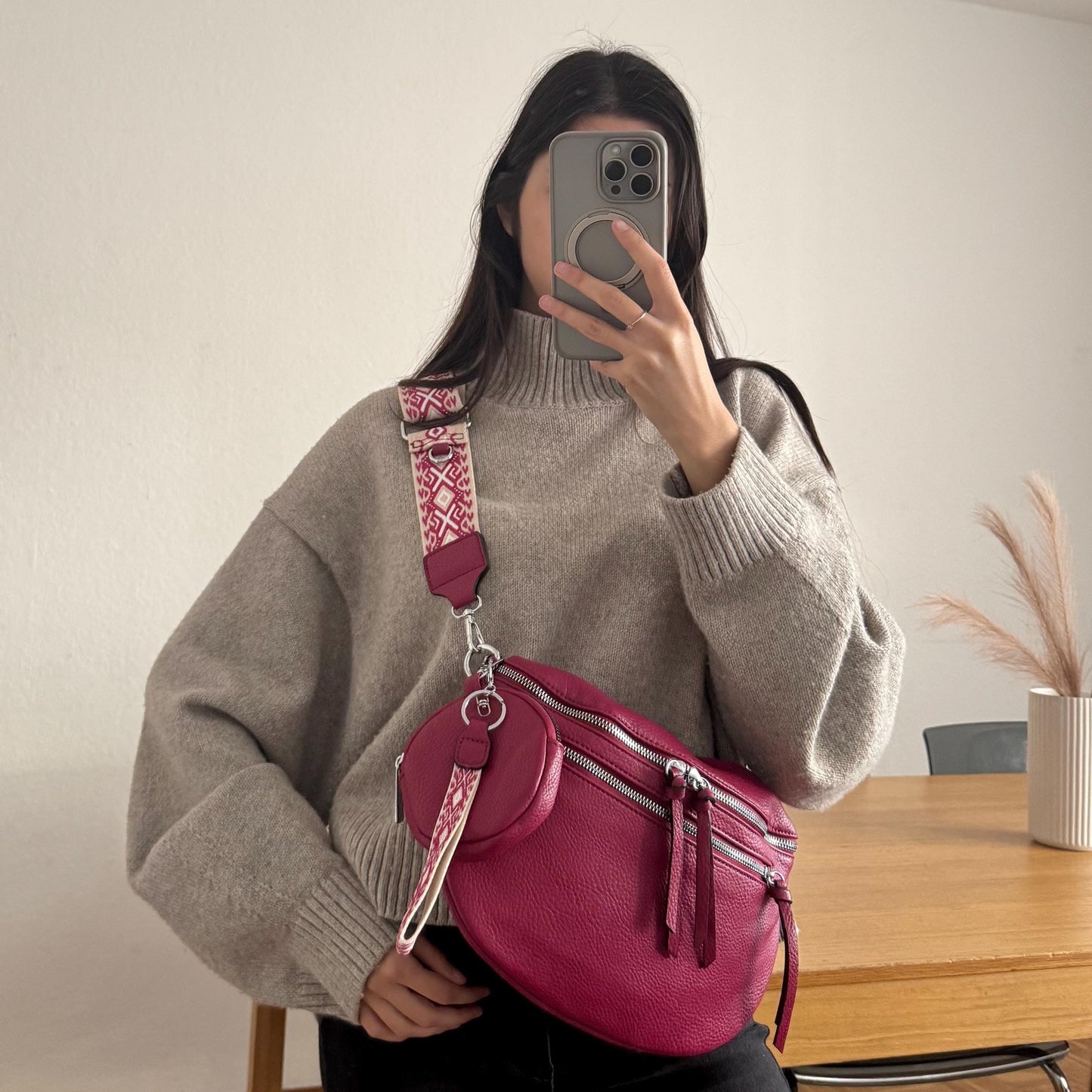 Damen Crossbody Set Pink – Bauchtasche mit Wechselgurt & Geldbörse VEGAN