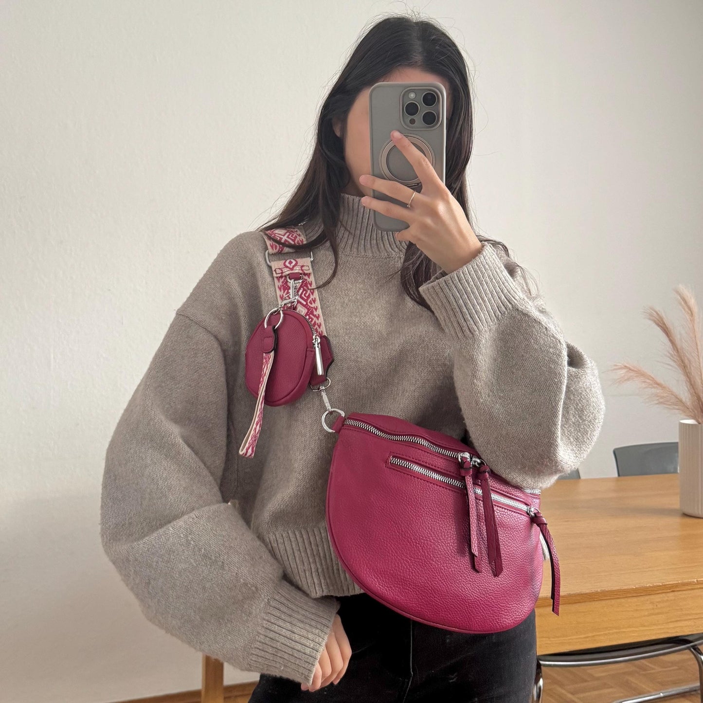 Damen Crossbody Set Pink – Bauchtasche mit Wechselgurt & Geldbörse VEGAN