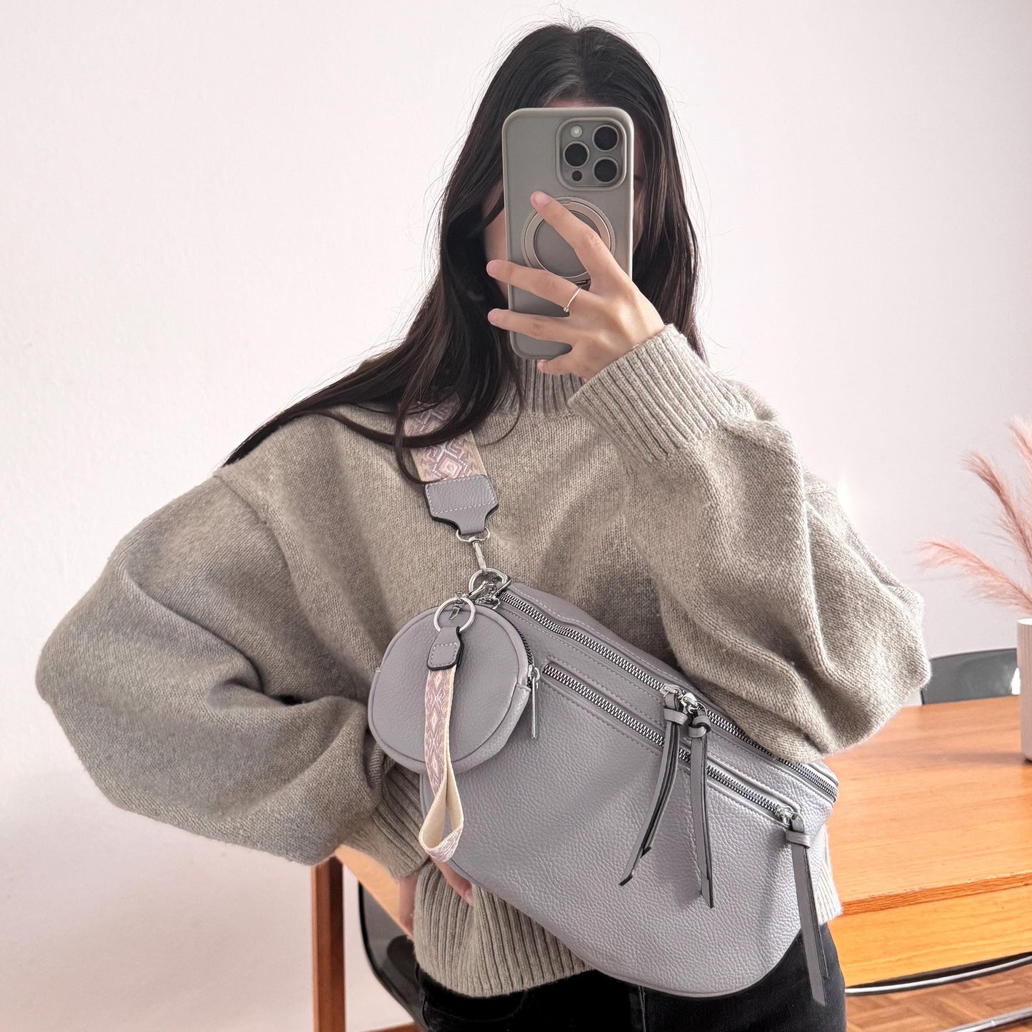 Damen Crossbody Set Flieder – Bauchtasche mit Geldbörse & Wechselgurt VEGAN