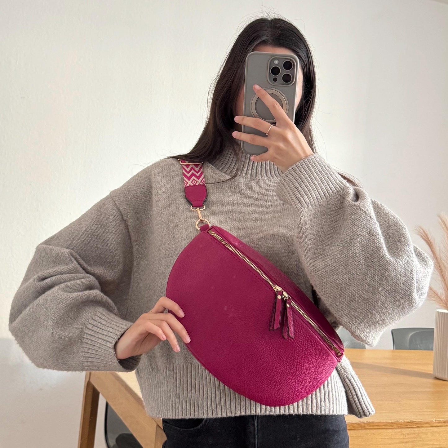 Damen Crossbody Tasche Groß Pink – Umhängetasche Fuchsia 30x20 cm