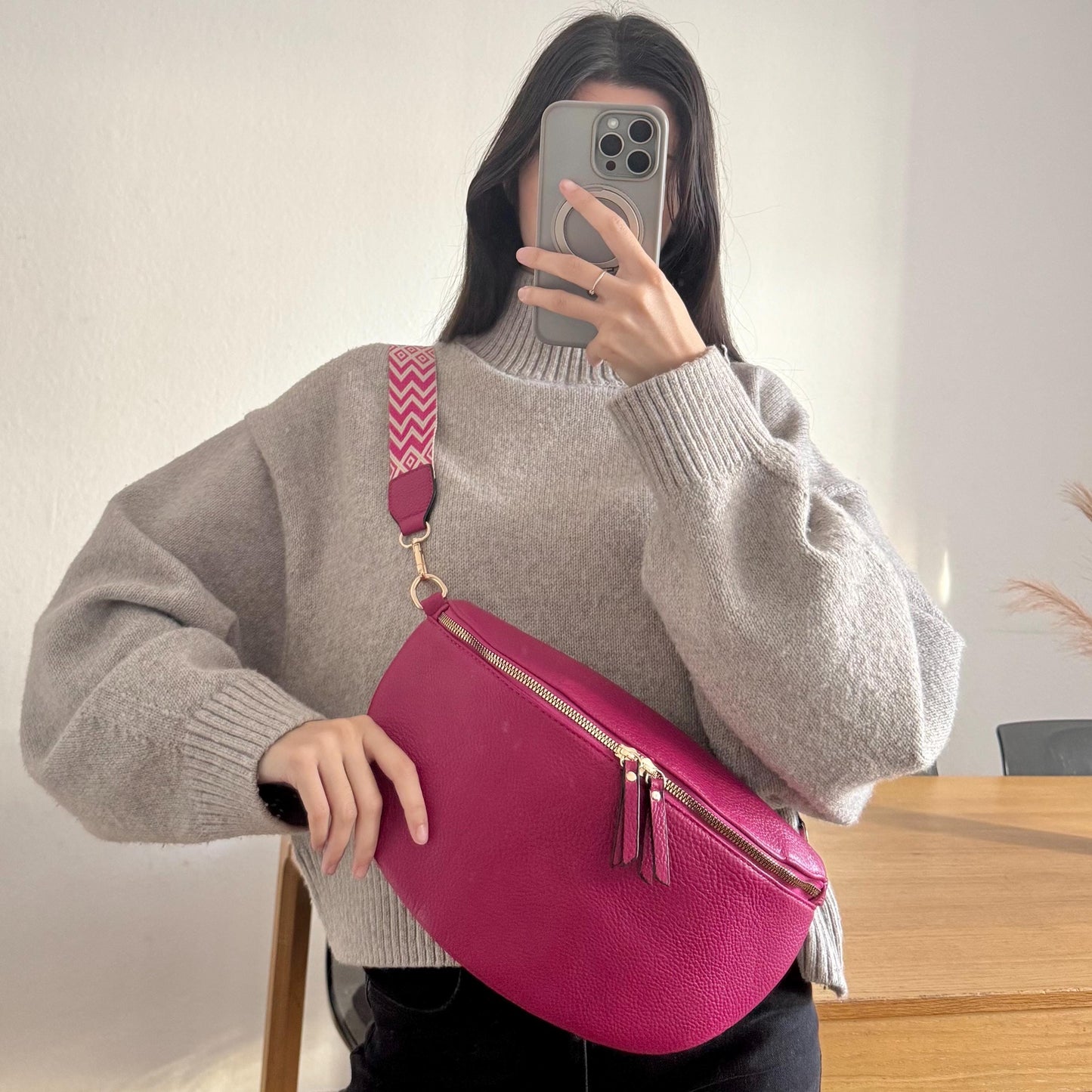 Damen Crossbody Tasche Groß Pink – Umhängetasche Fuchsia 30x20 cm