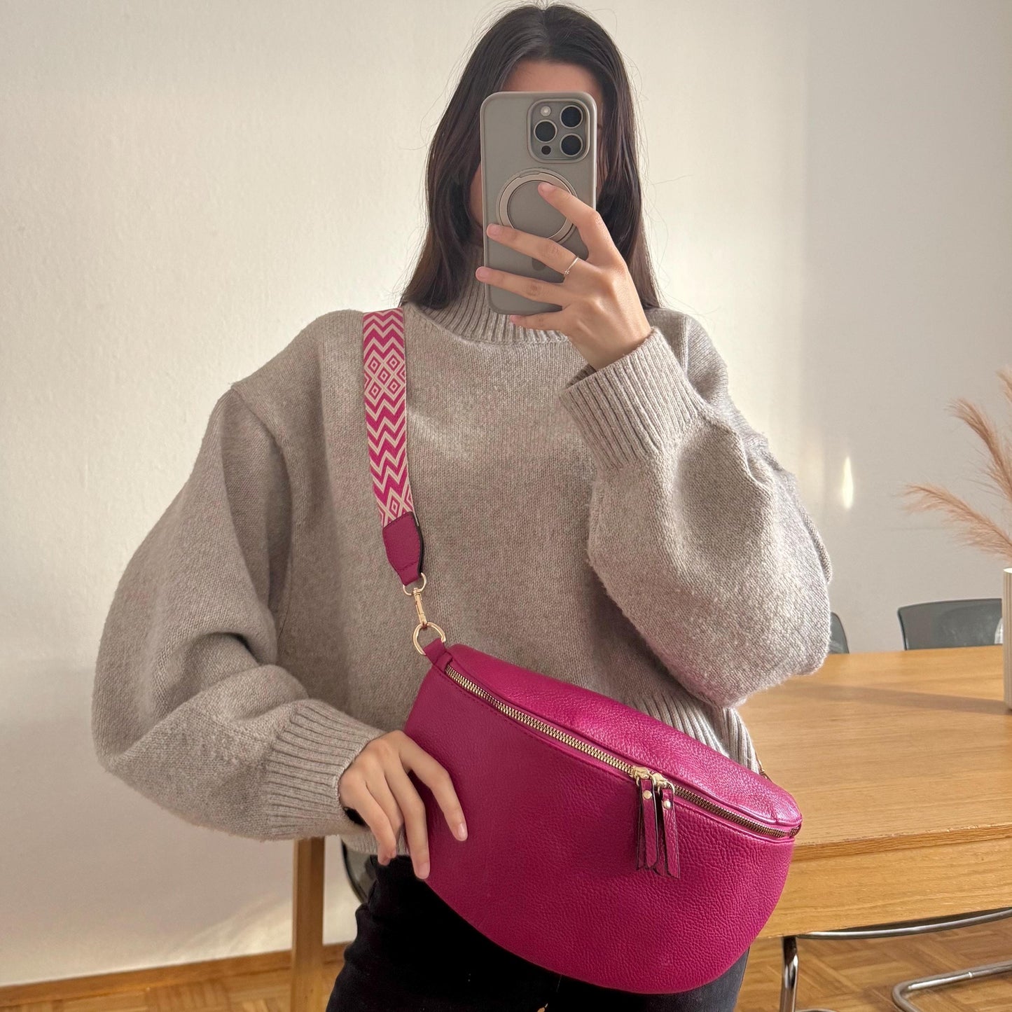 Damen Crossbody Tasche Groß Pink – Umhängetasche Fuchsia 30x20 cm