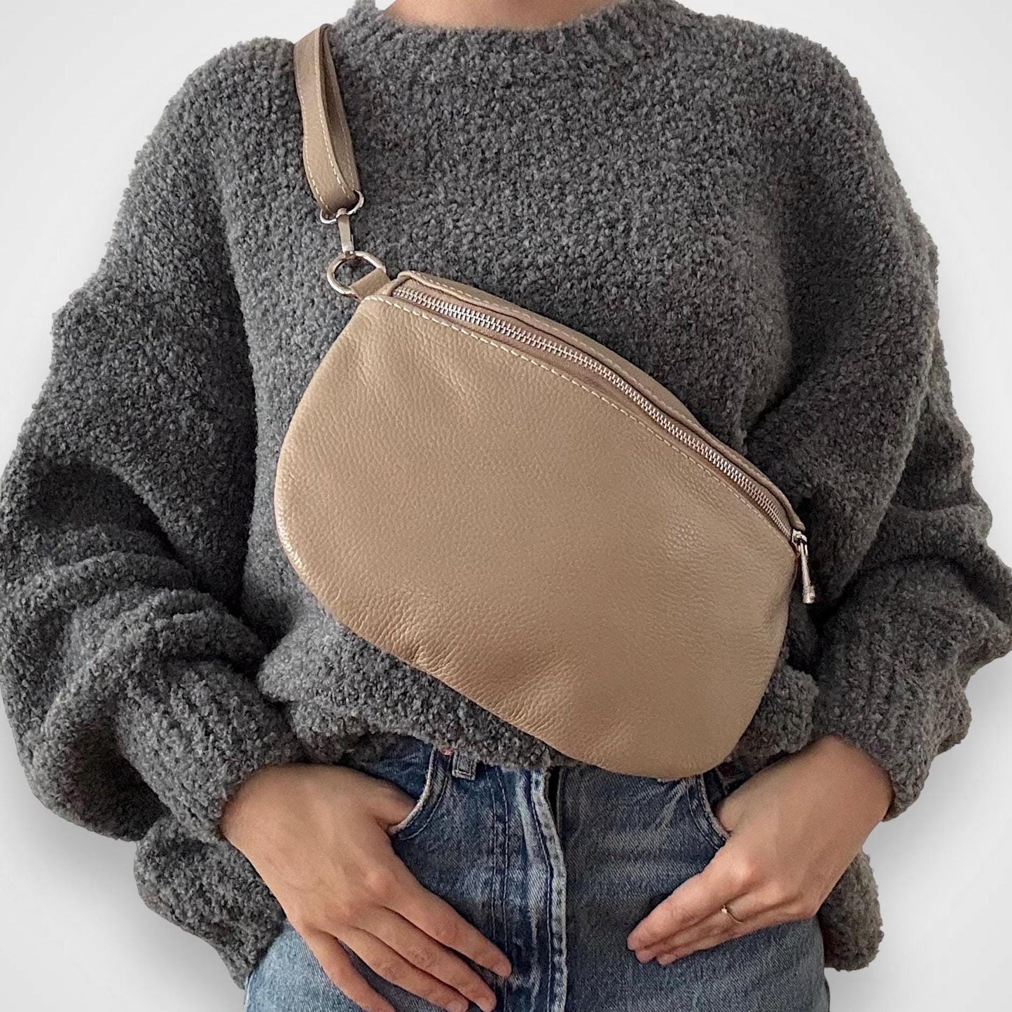 Damen Leder Crossbody Tasche L – Bauchtasche & Umhängetasche Echtleder