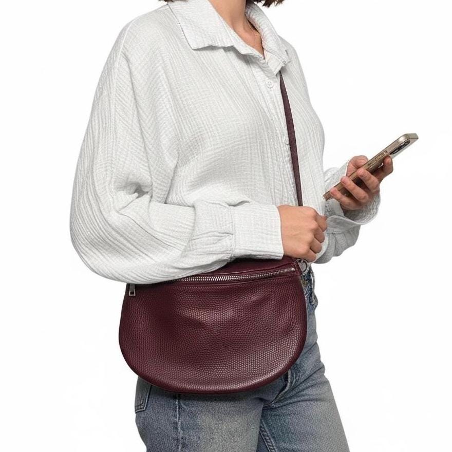 Damen Leder Crossbody Tasche Bauchtasche Umhängetasche Echtleder L