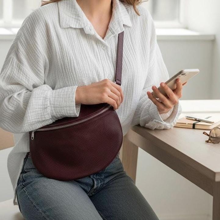 Damen Leder Crossbody Tasche Bauchtasche Umhängetasche Echtleder L