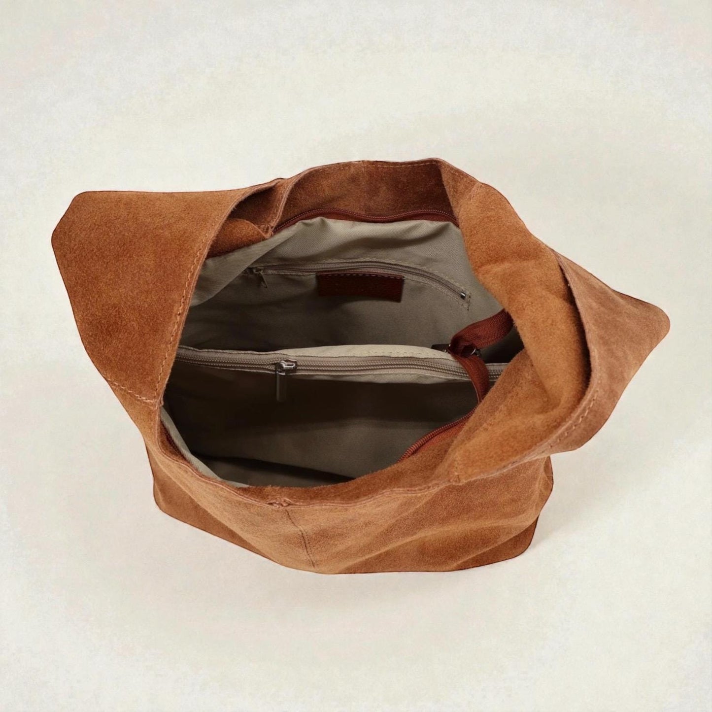 Damen Wildleder Shopper Tasche – Große Schultertasche mit Reißverschluss
