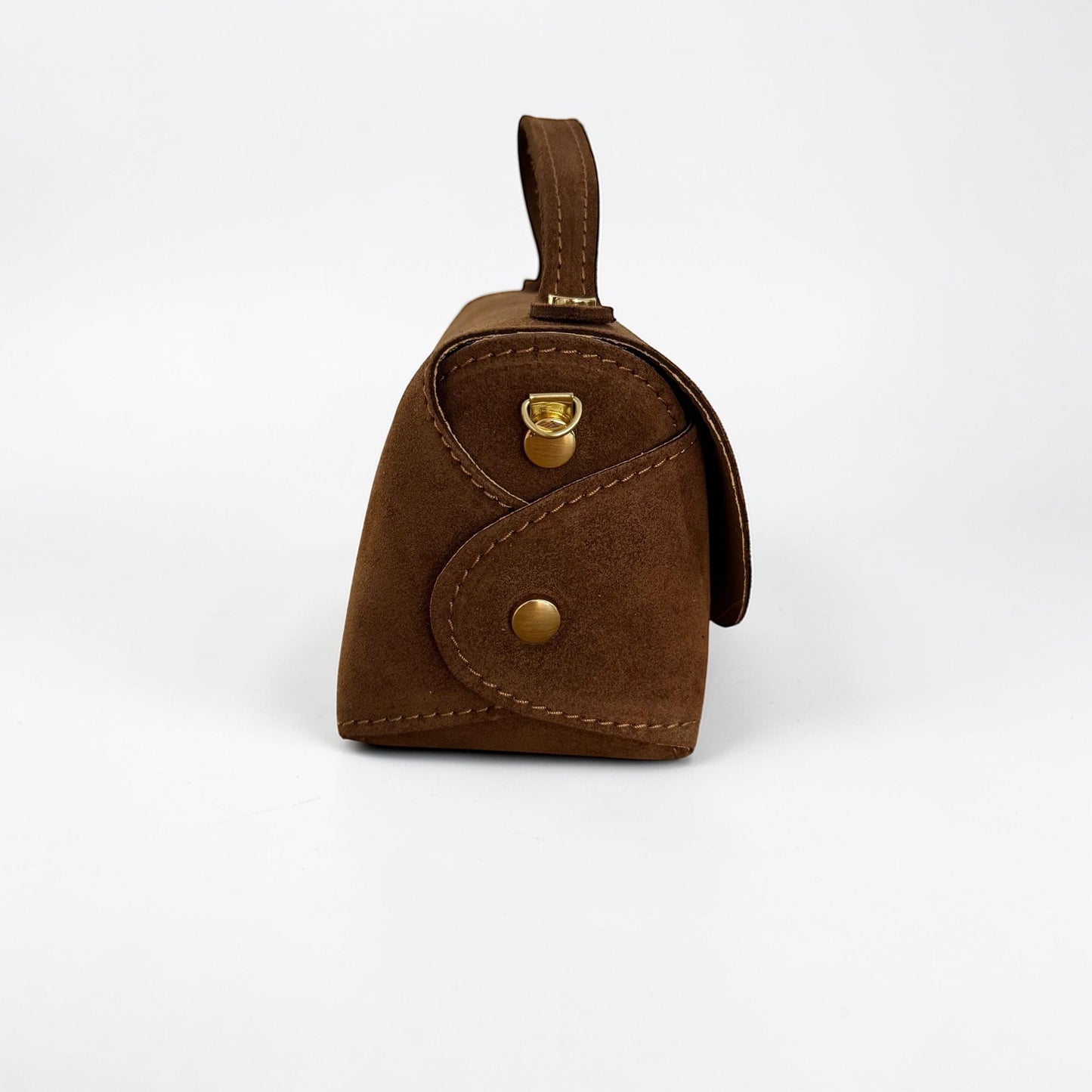 Damen Mini Wildleder Tasche Cognac – Crossbody Handtasche Gold