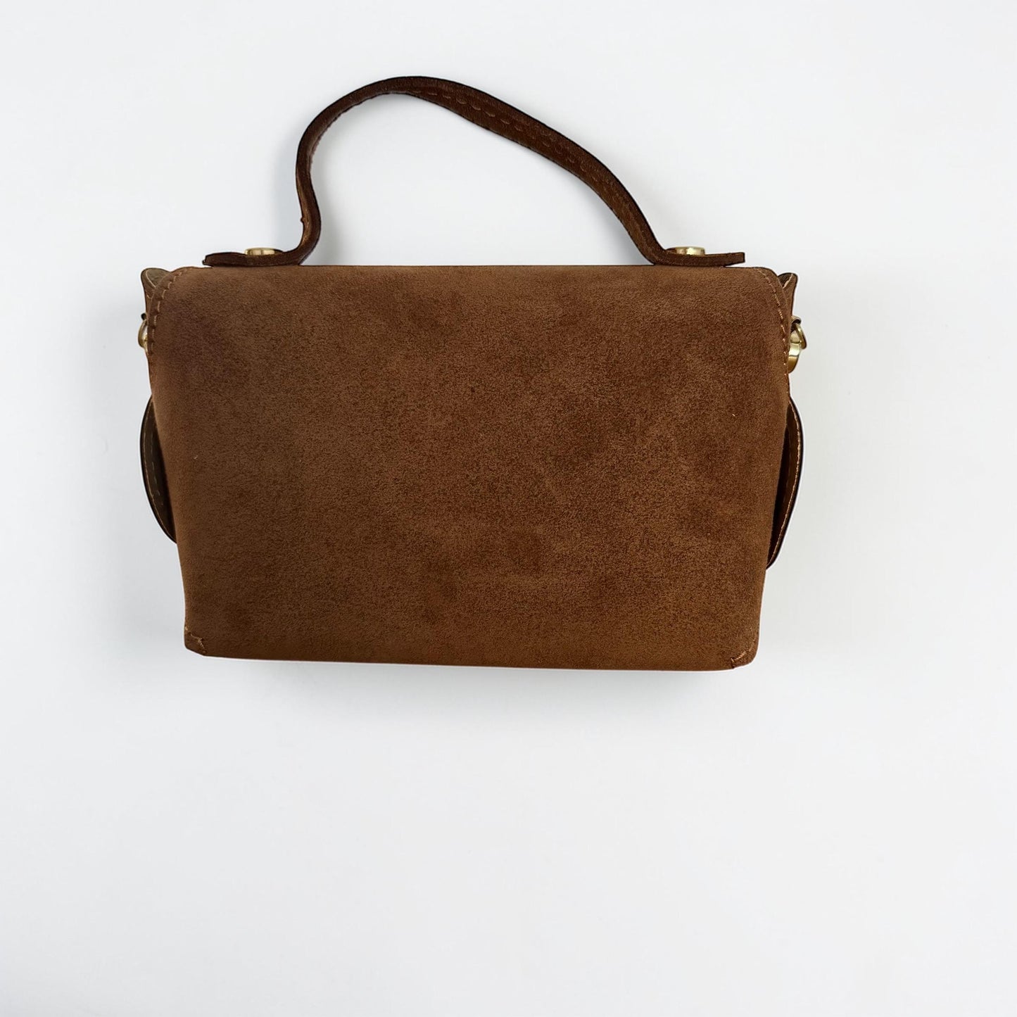 Damen Mini Wildleder Tasche Cognac – Crossbody Handtasche Gold
