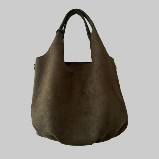 Damen Wildleder Shopper Tasche – Hobo Bag Olivgrün Khaki