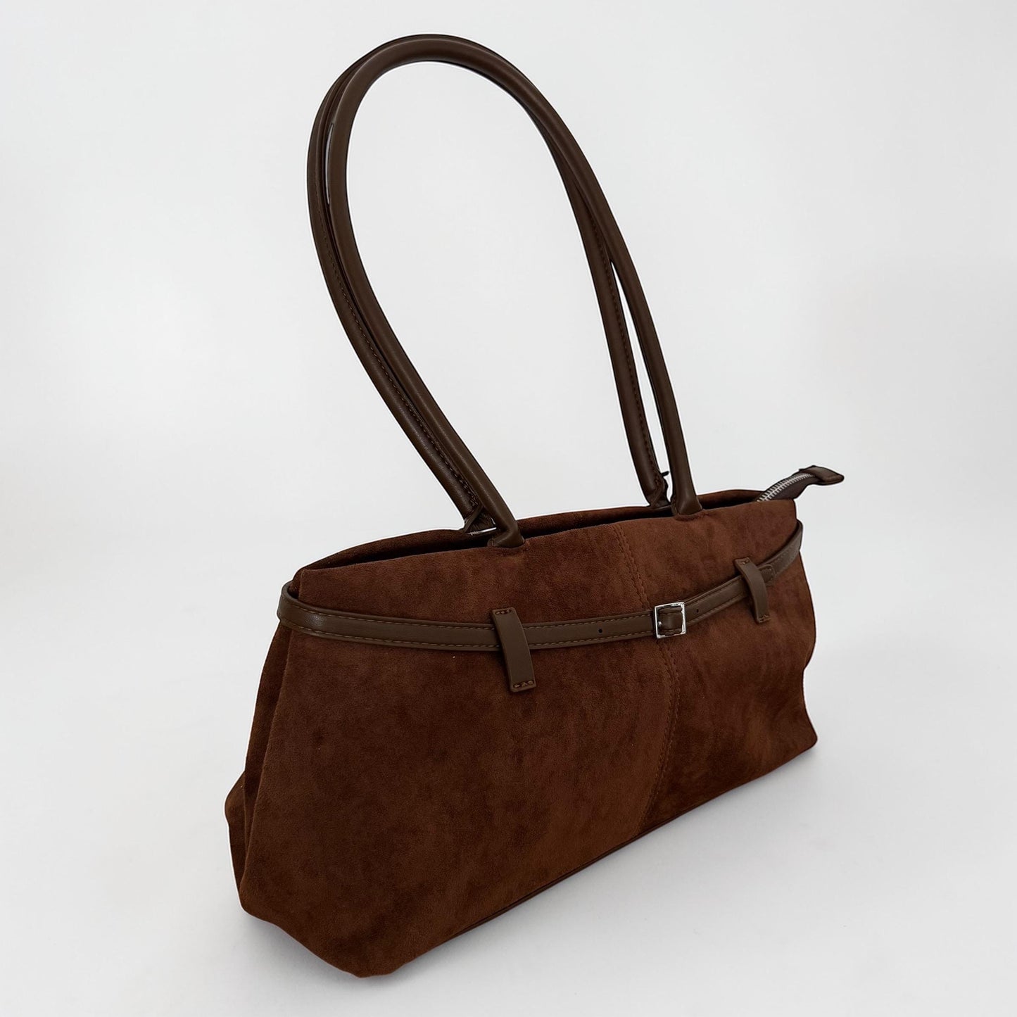 Damen Wildleder Schultertasche Braun – Baguette Tasche Dunkelbraun