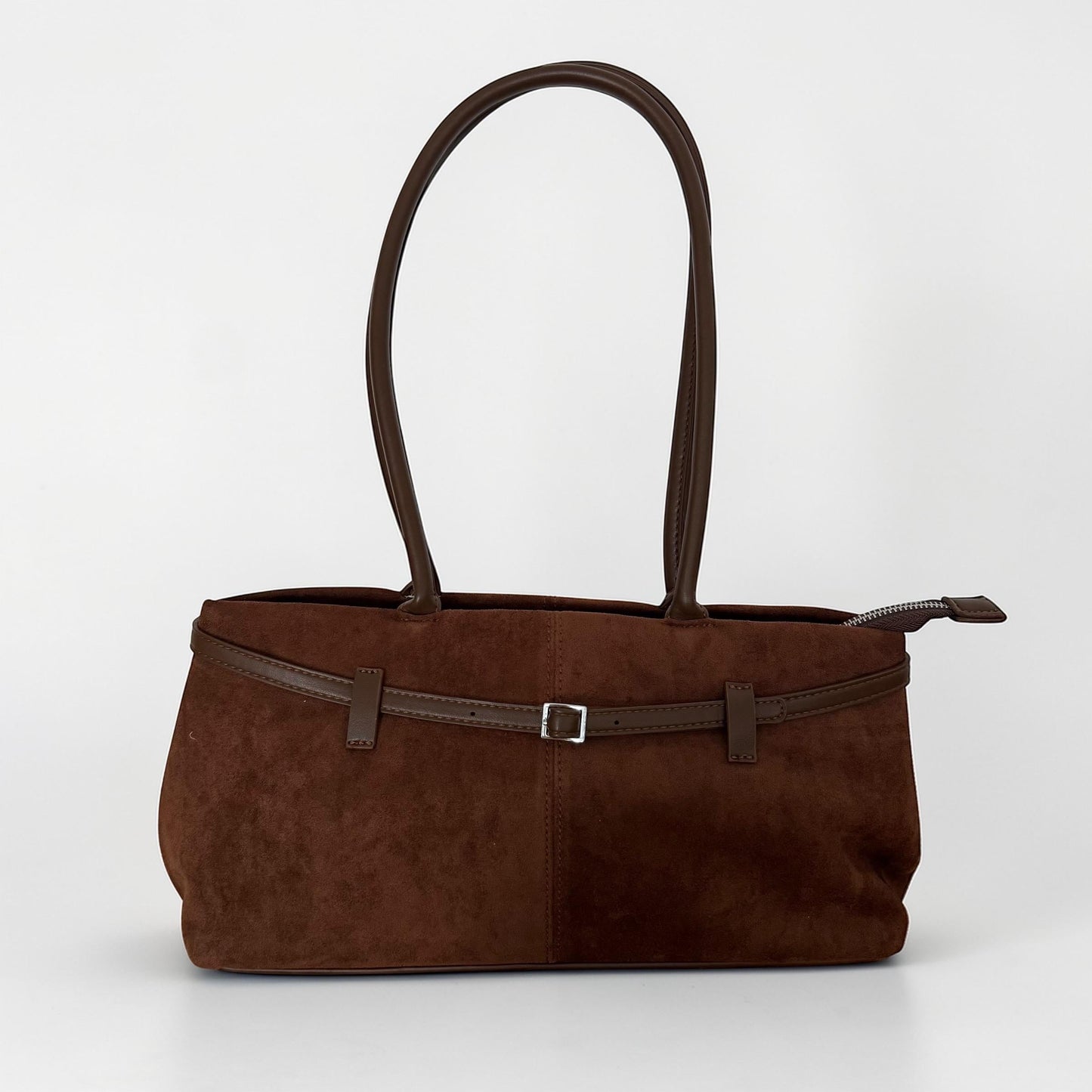 Damen Wildleder Schultertasche Braun – Baguette Tasche Dunkelbraun