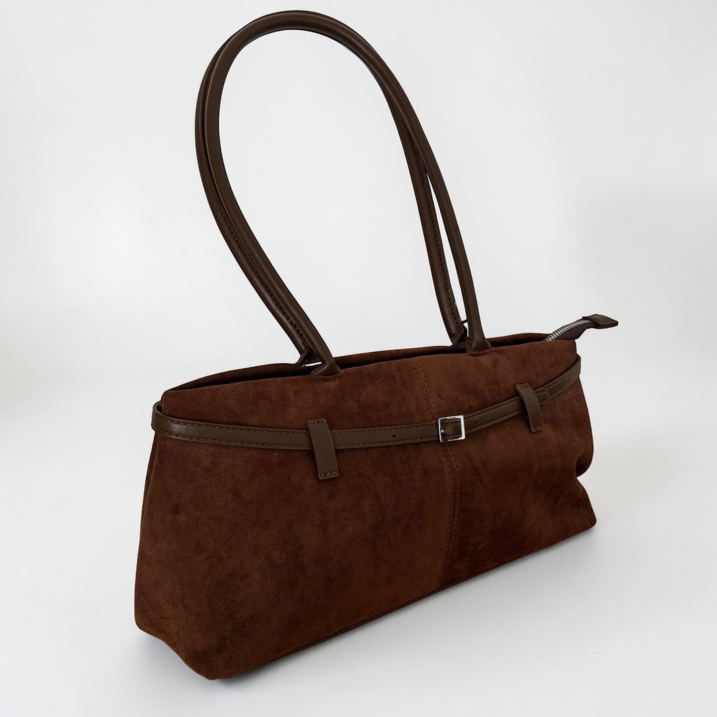Damen Wildleder Schultertasche Braun – Baguette Tasche Dunkelbraun