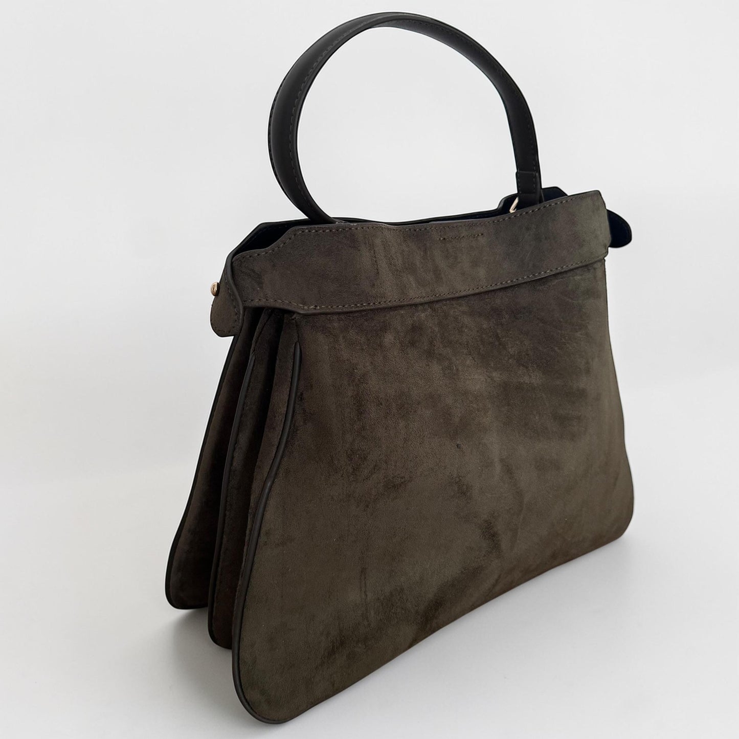 Damen Wildleder Handtasche Olivgrün – Schultertasche mit Gold Schnalle