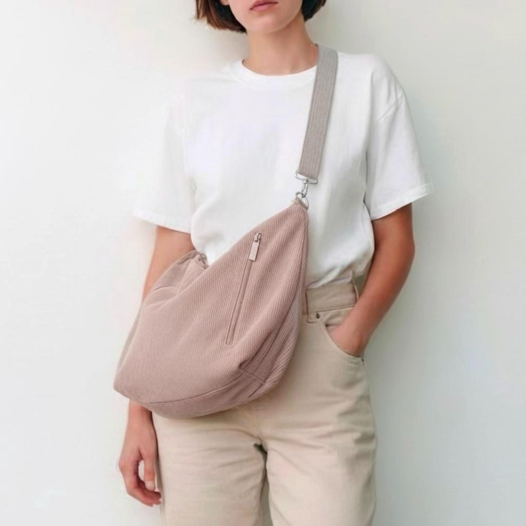 Damen XXL Cord Tasche – Half Moon Bag Crossbody Shopper