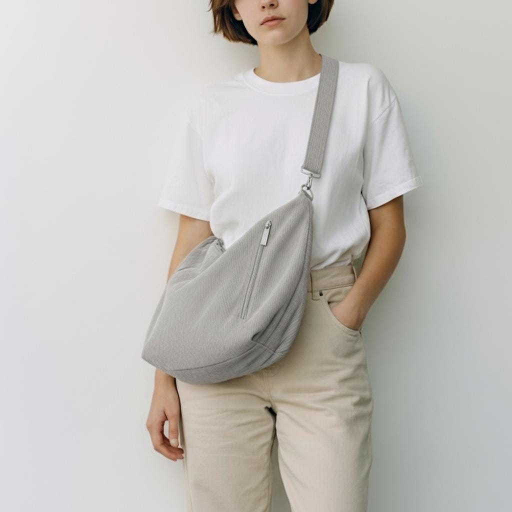 Damen XXL Cord Half Moon Bag – Große Crossbody Schultertasche