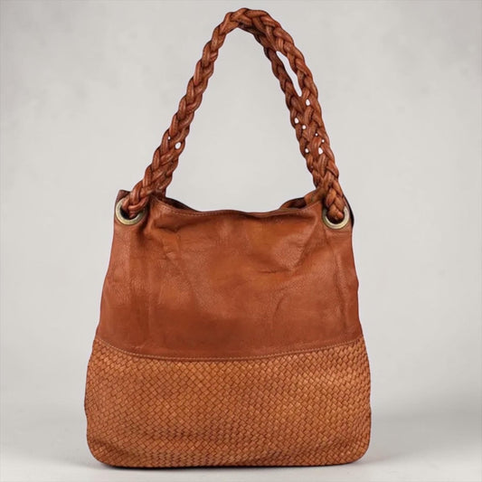 Damen Leder Handtasche Geflochten – Hobo Shopper Tasche