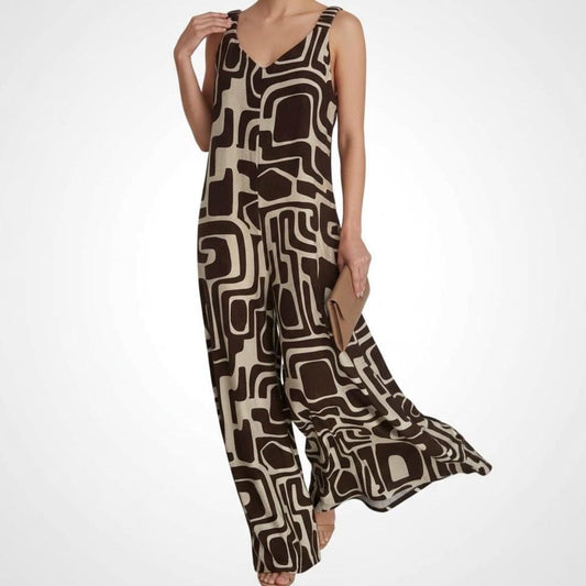 Damen Jumpsuit Dunkelbraun Boho Overall Weites Bein A Linie