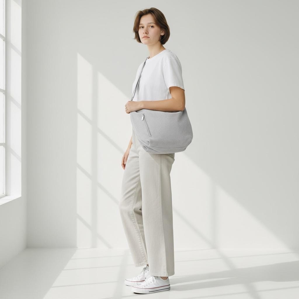 Damen XXL Cord Half Moon Bag – Große Crossbody Schultertasche