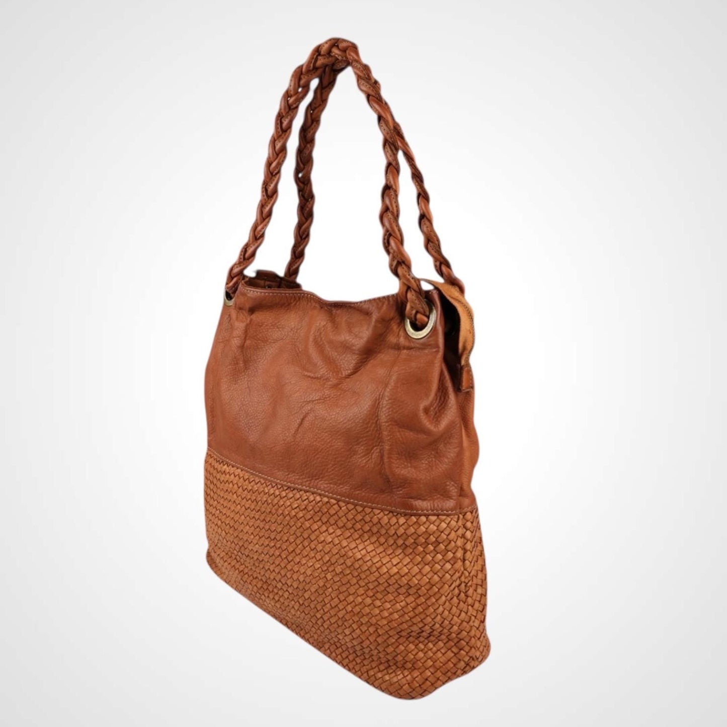Damen Leder Handtasche Geflochten – Hobo Shopper Tasche Echtleder