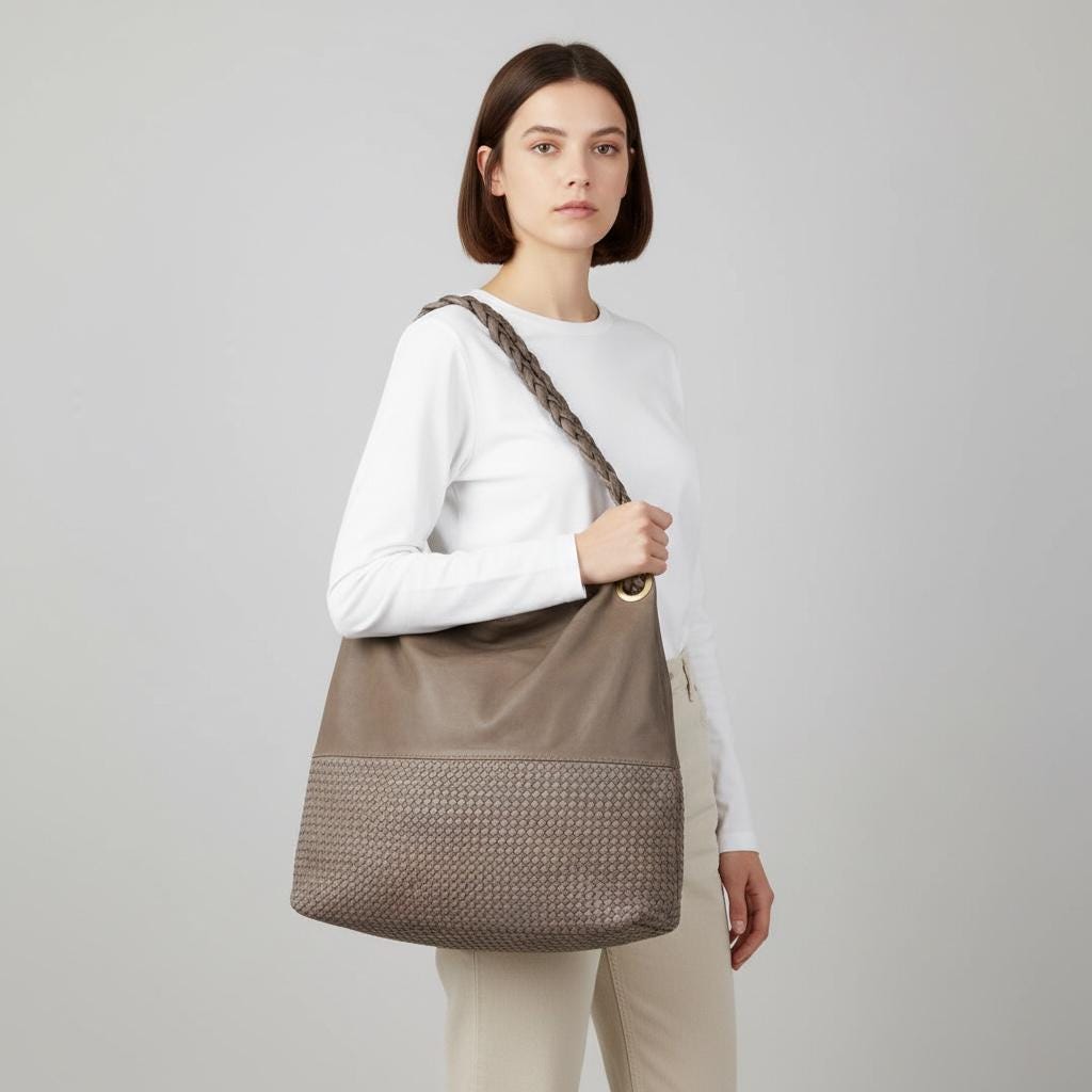 Damen Leder Handtasche Geflochten – Hobo Shopper Tasche Echtleder